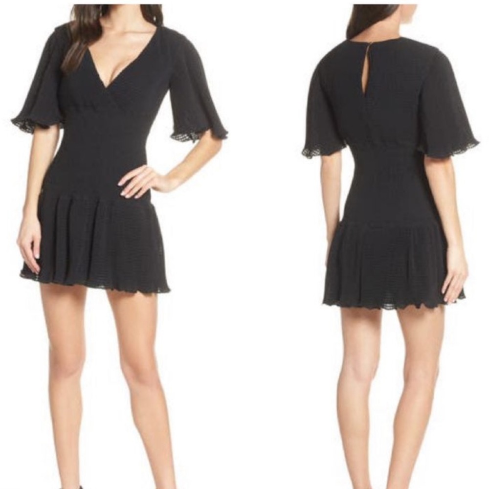 Revolve Keepsake Black Textured Ruffle Mini Dress